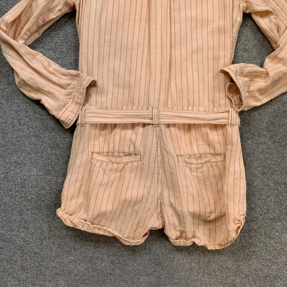 Free People Romper Womens S Small Draped Linen Cotton Blend Yarn Dye Striped